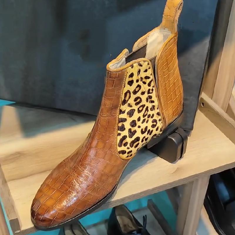 Leopard-print panelled British men's boots