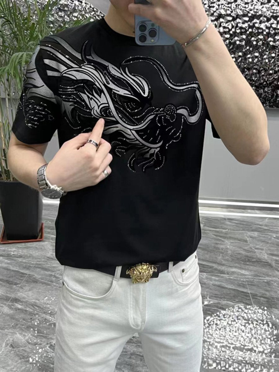 Fashion Bronzing Printing Foreign Style Hot Drilling Short Sleeve