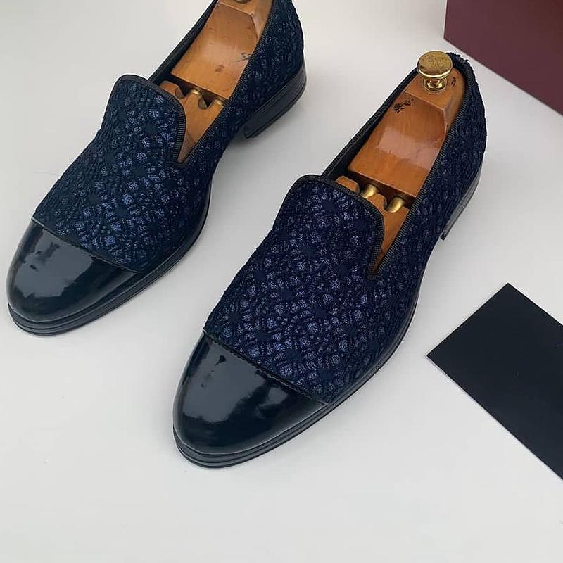 Light luxury pattern stitching casual leather shoes