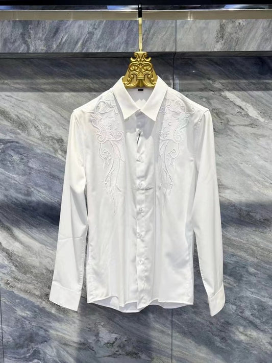 Long sleeve shirt with white embroidered rhinestones