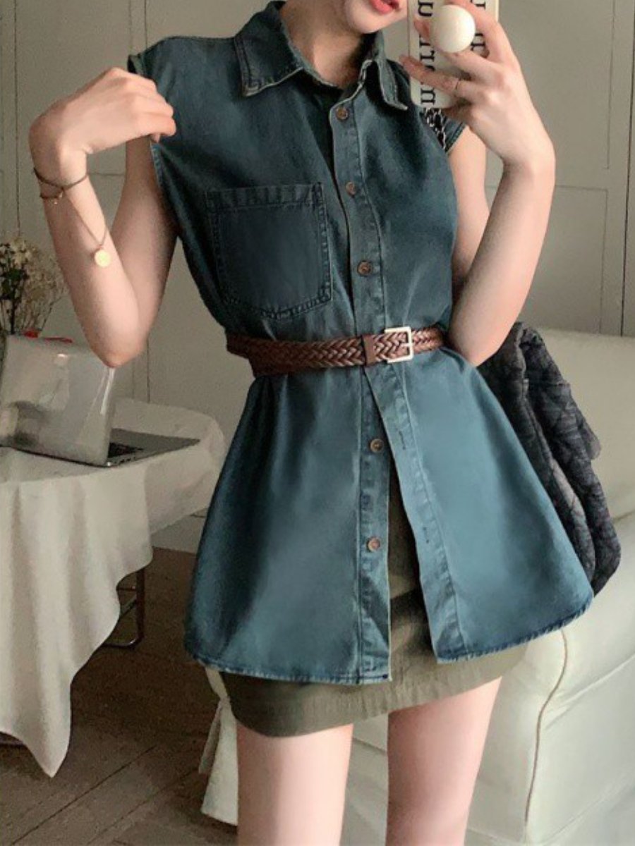 Vintage Hong Kong Style Denim Shirt Vest