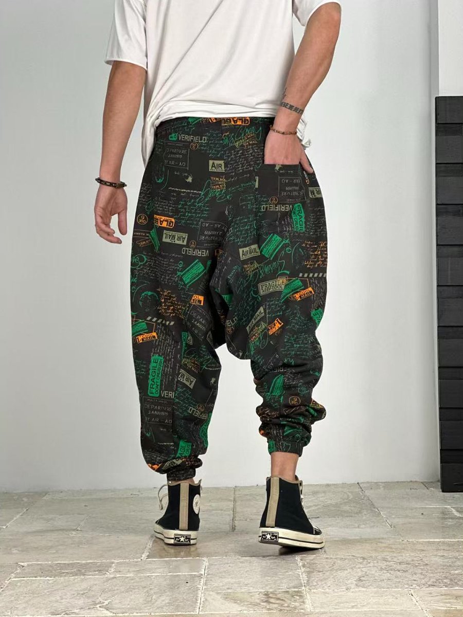 Stylish green patterned baggy trousers