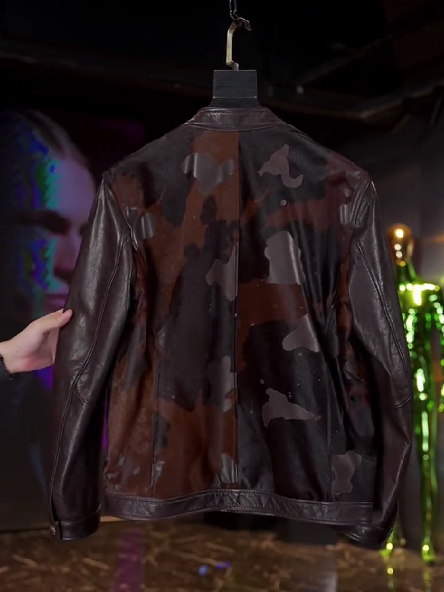 Leather camouflage fashion coat