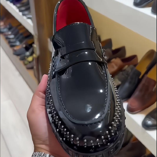 Niche willow studded casual English leather shoes