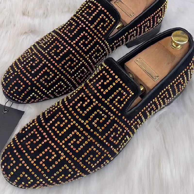 Patterned rhinestone fashion men's shoes