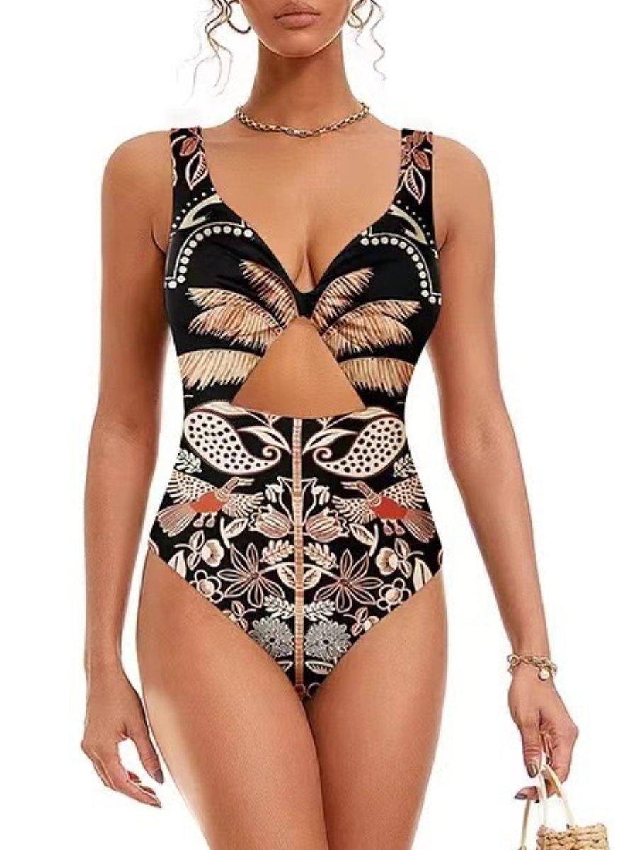 Vintage Printed Mesh Swimsuit