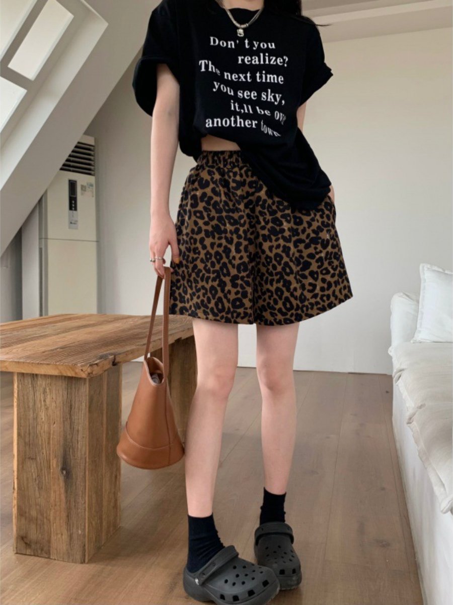 Summer Retro Street-style Leopard-print Straight Shorts