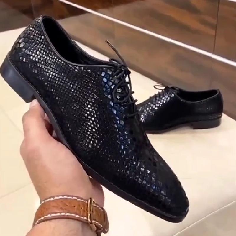 Handmade snakeskin fashion men's leather shoes