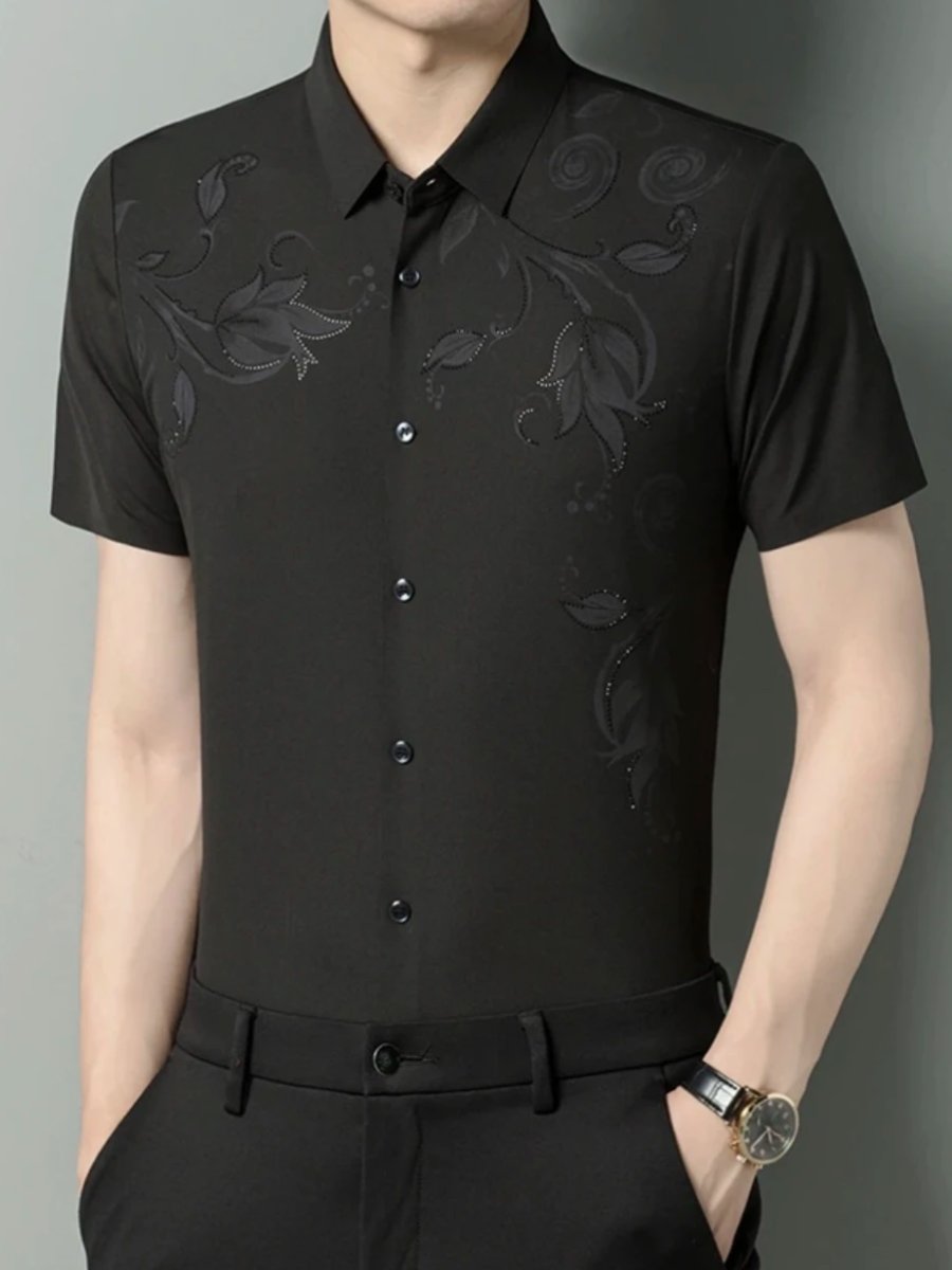 V-neck floral diamond print short-sleeved shirt