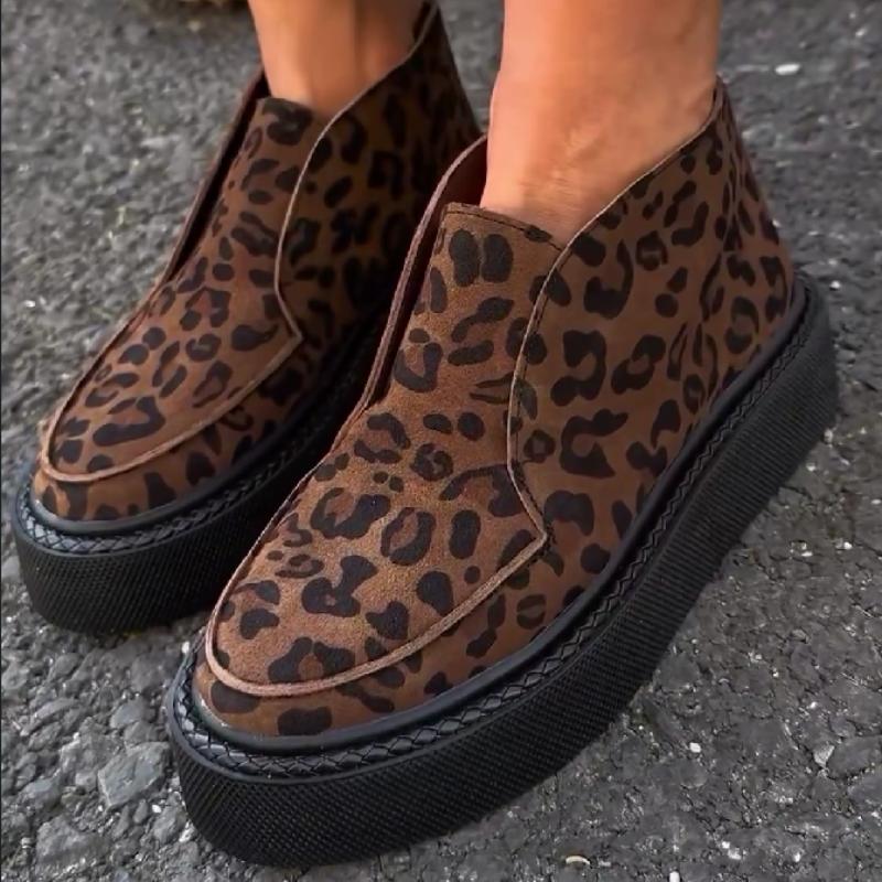 Round-toe leopard-print platform casual shoes