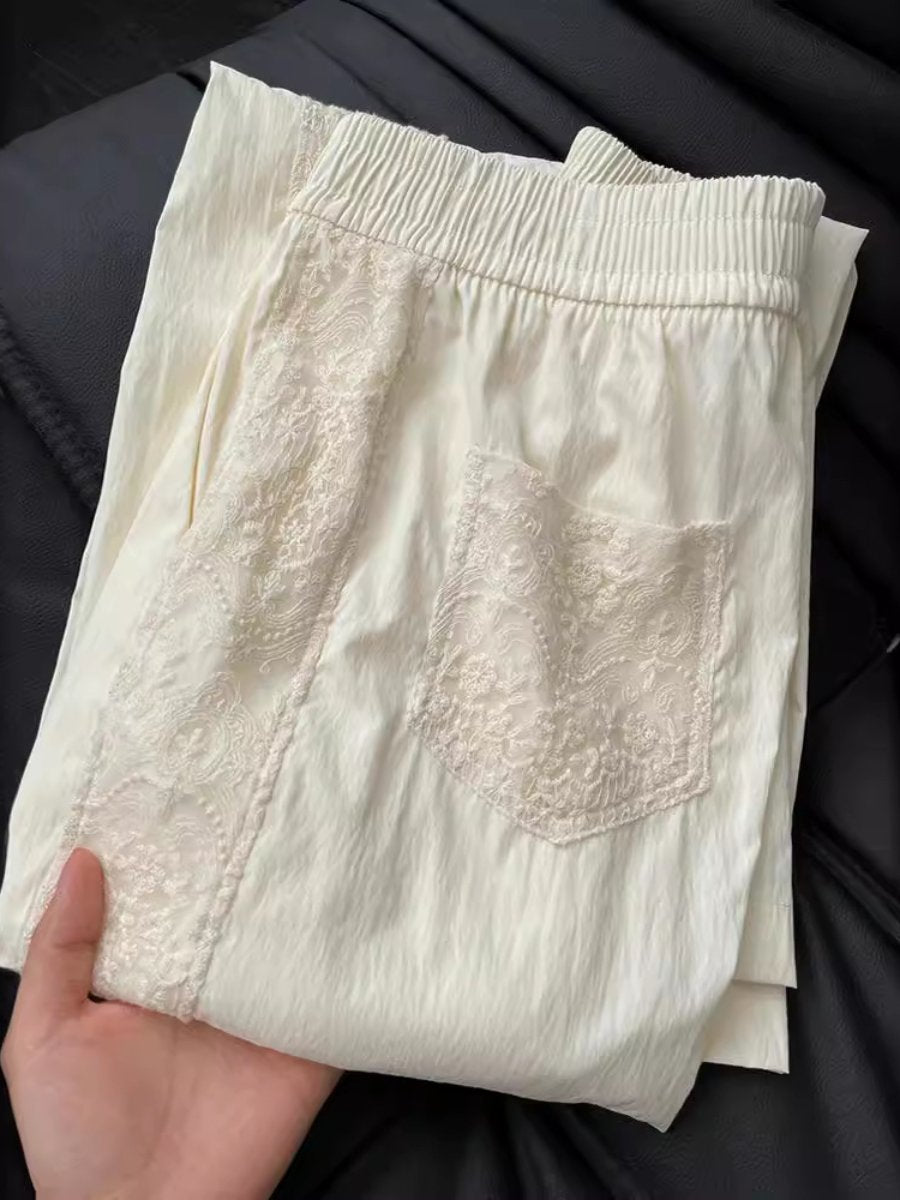 New Slim Straight Lace Stitching Pants