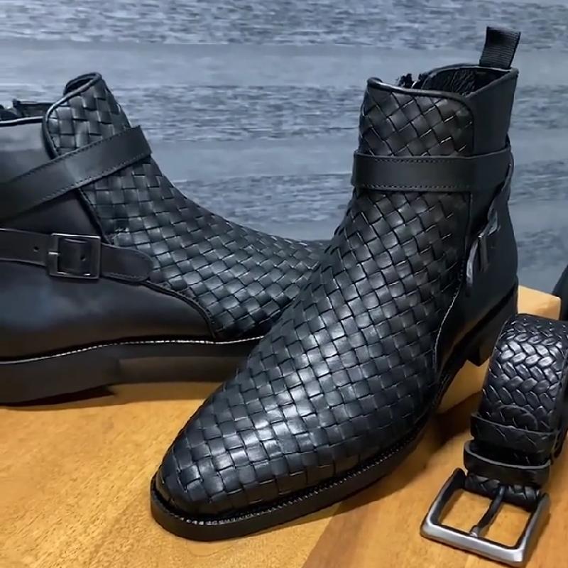 Braided panels for casual fashion men's boots