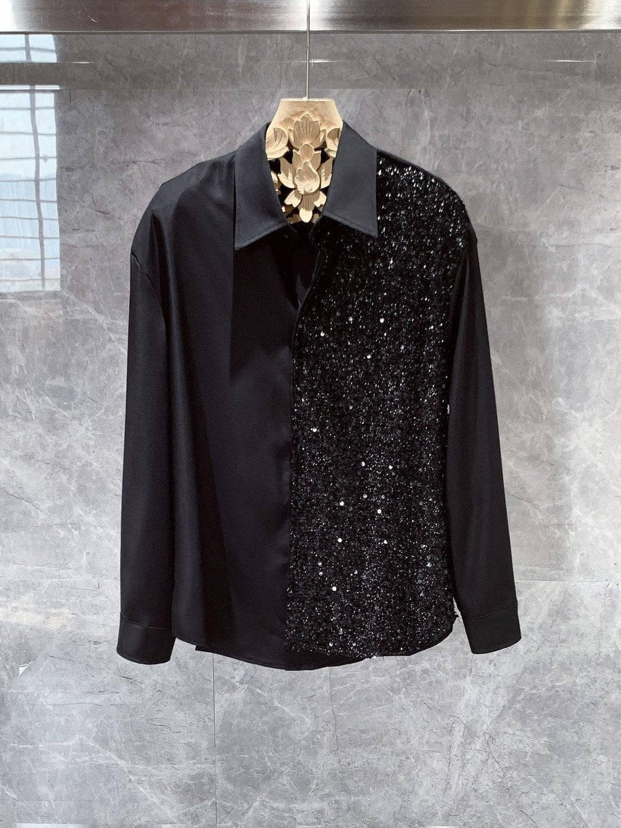 Half-length heavy-duty sequin long-sleeved shirt