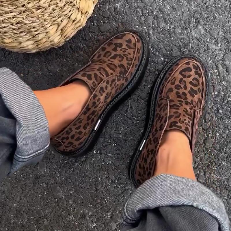 Round-toe leopard-print platform casual shoes