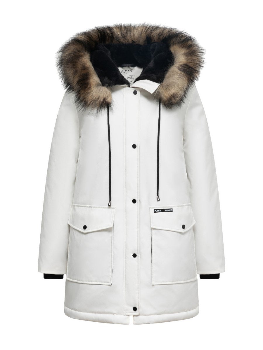 Fur hat - mid-length hooded jacket