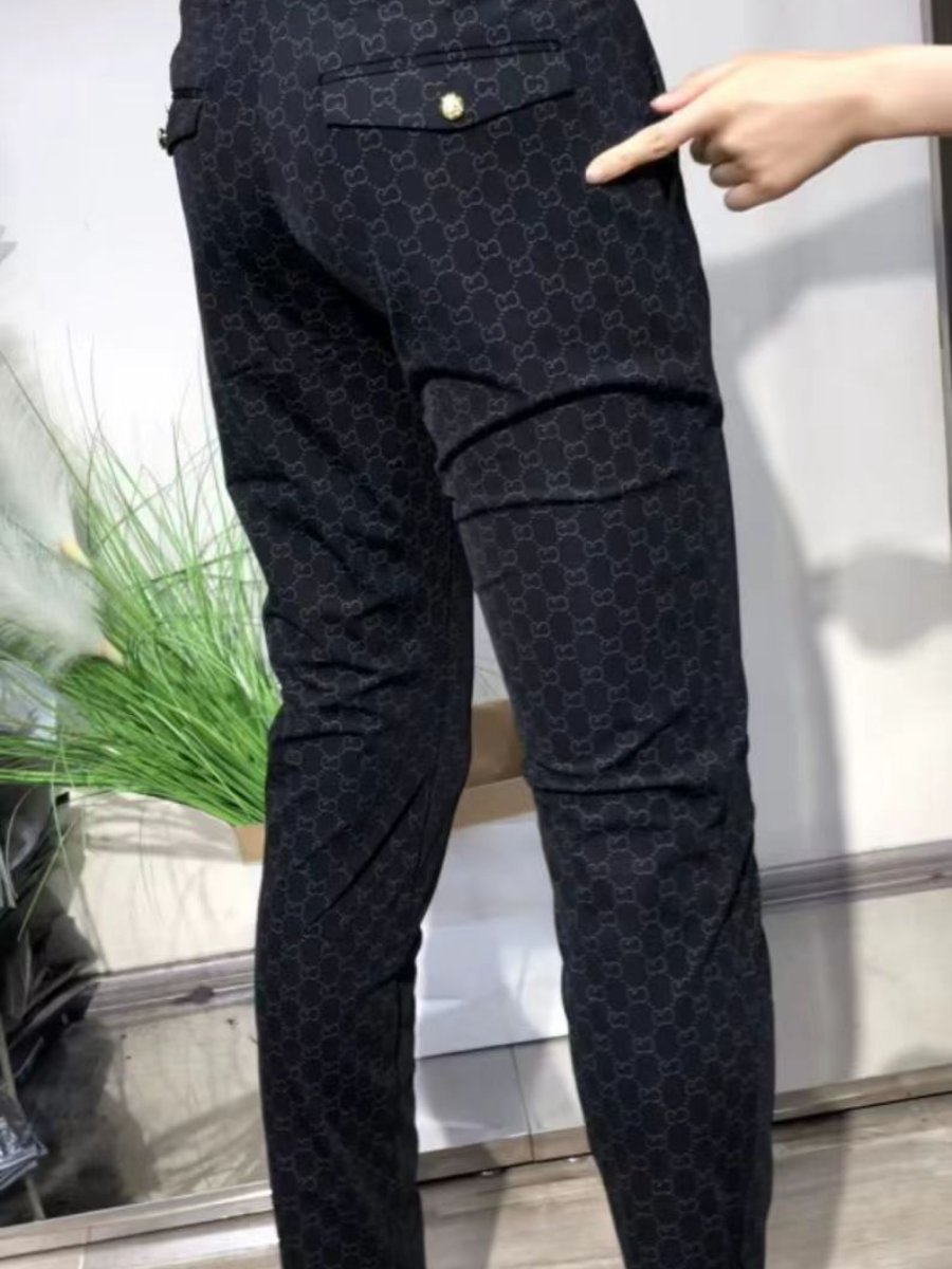 Ice Silk Slim-Fit Trousers Straight Printed Trousers