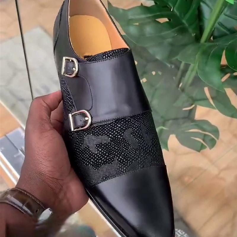 Men's shoes with a double buckle and sparkling panels