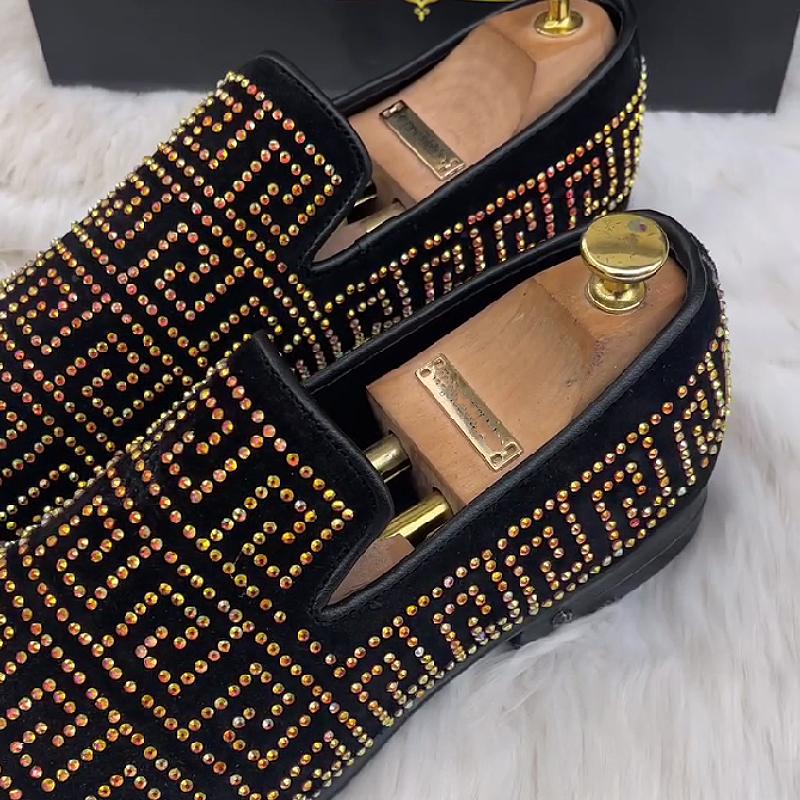 Patterned rhinestone fashion men's shoes