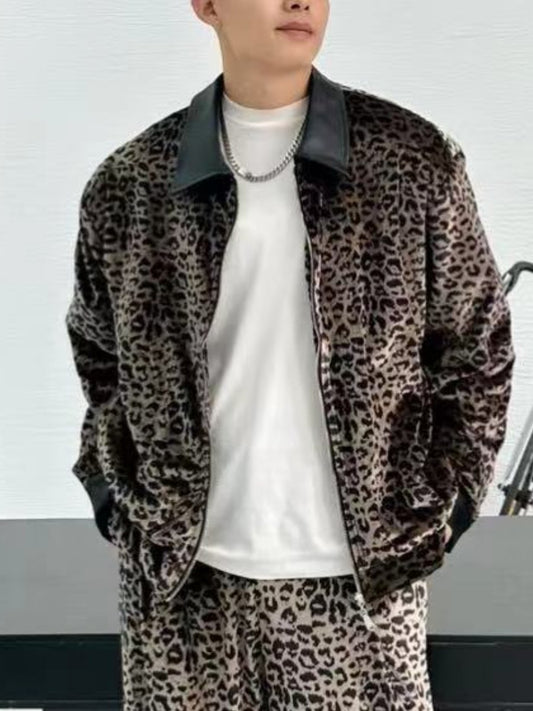 Velvet black gold leopard print jacket