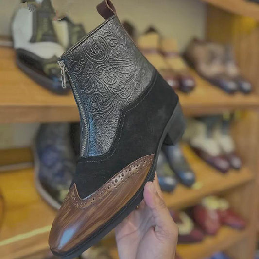 Men's cowboy boots with three-color panels