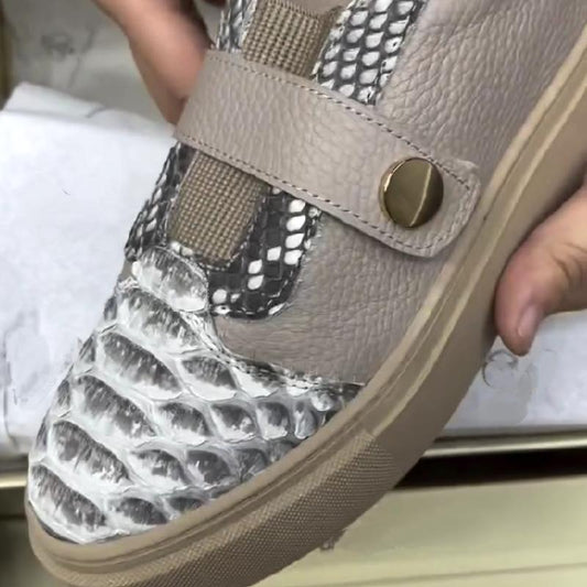 Women's casual shoes with snakeskin panels and platform soles