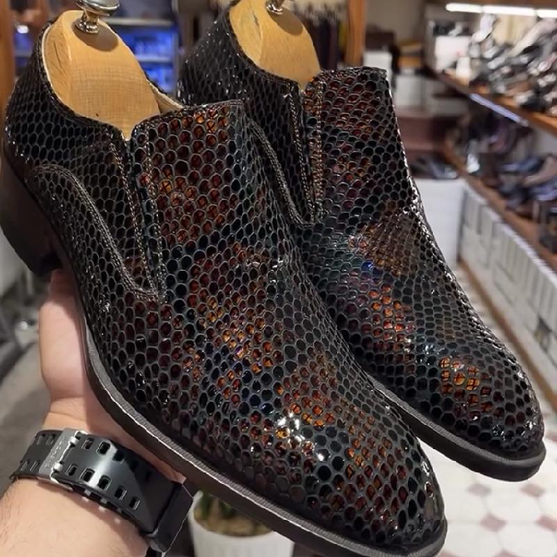 Snakeskin shiny, breathable and fashionable men's shoes