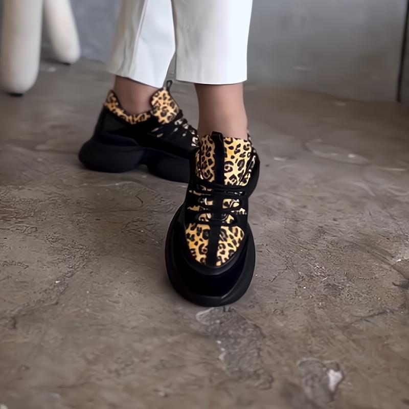 Leopard print platform sole heightened casual shoes