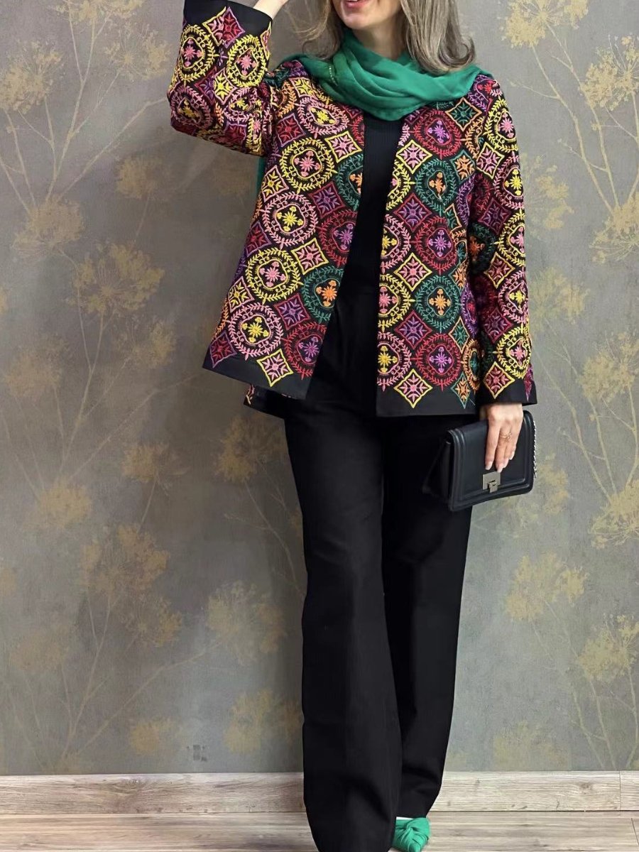 Colorful embroidered pattern women's coat