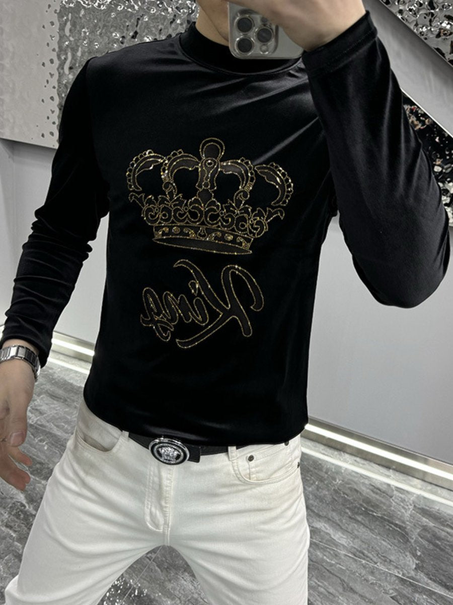 Light Luxury Gold Velvet Hot Drilling Slim-fit Short-sleeved