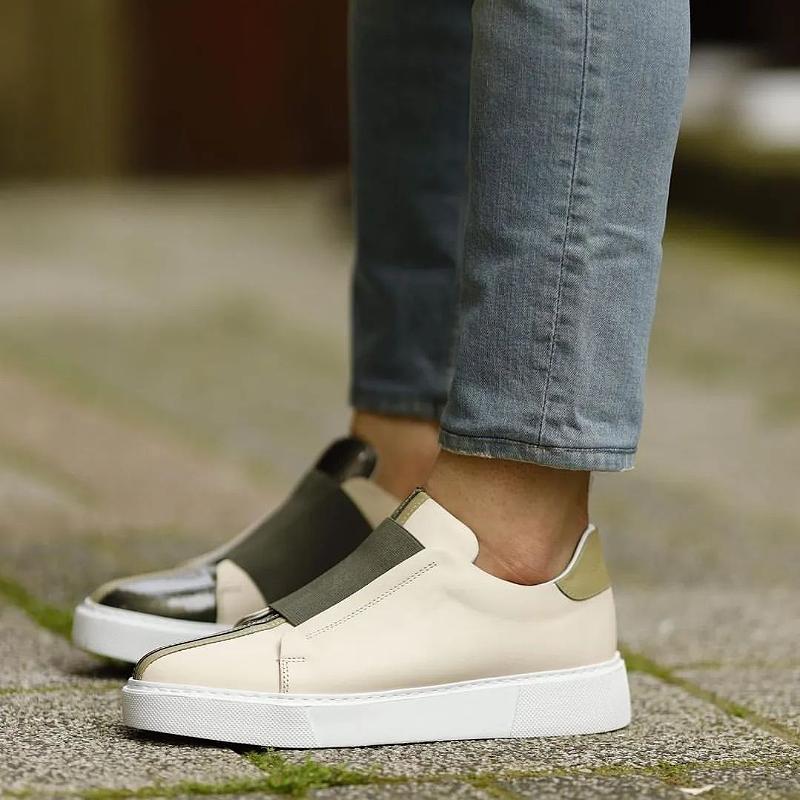 Patchwork leather men's slip-on