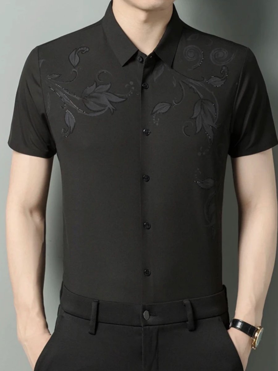 V-neck floral diamond print short-sleeved shirt