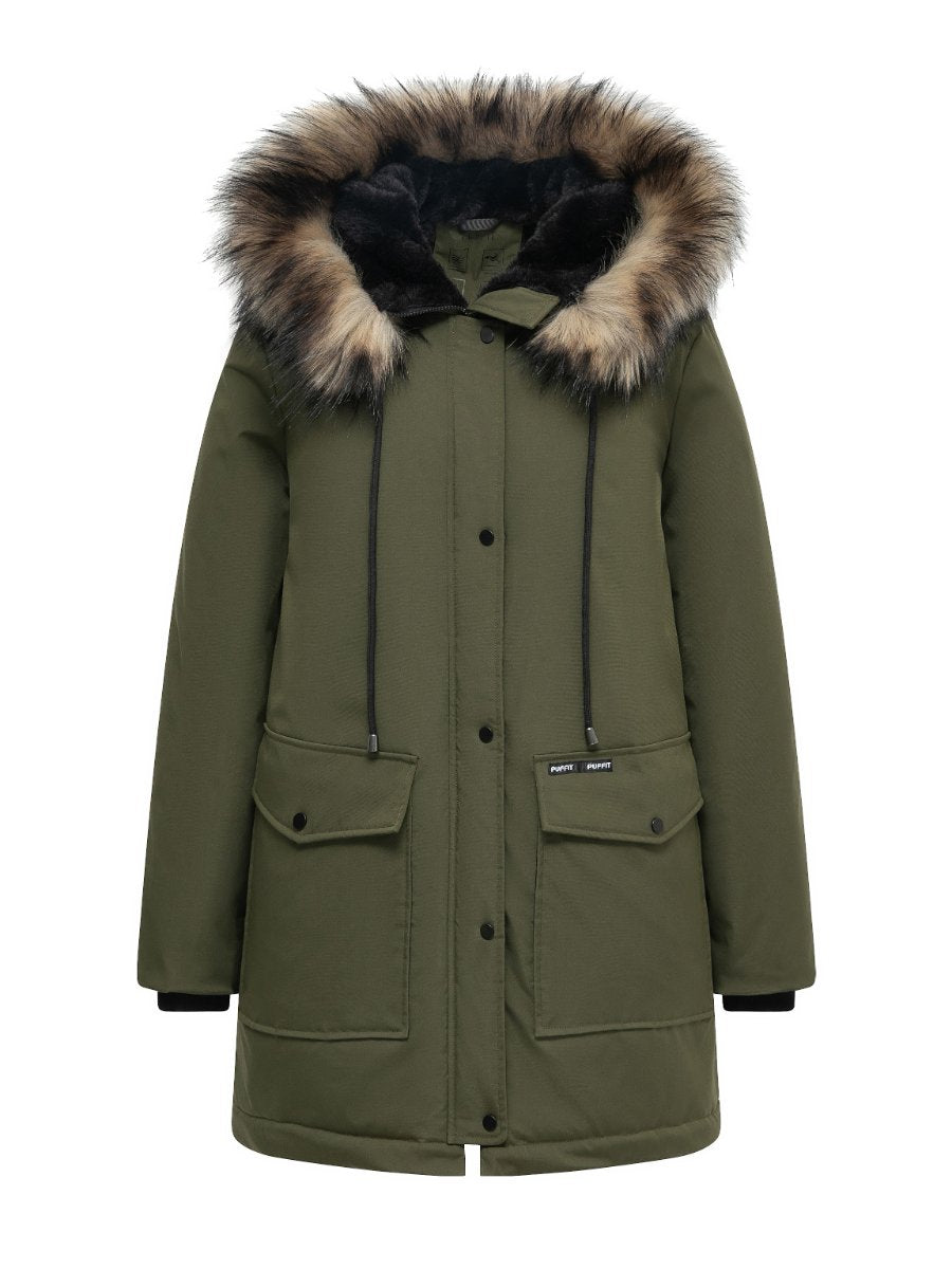 Fur hat - mid-length hooded jacket