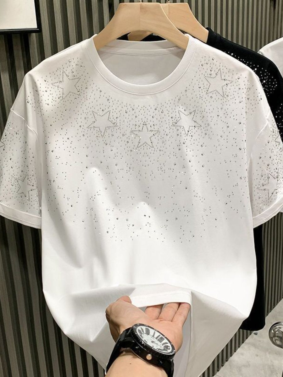 Trendy Fashion Stars Diamond Slim Short Sleeve