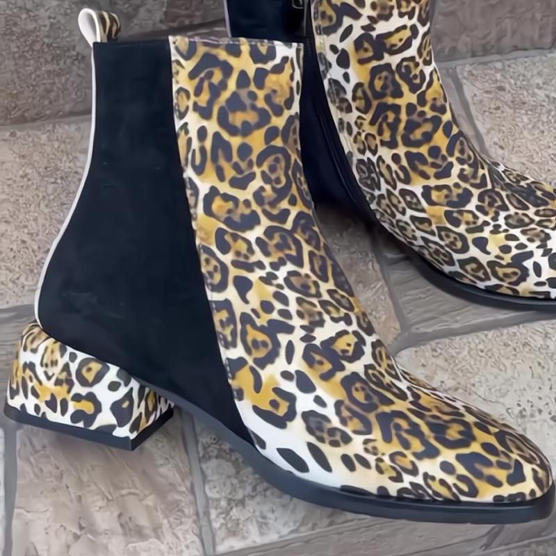 Leopard-print panelled pointed-toe mid-rise boots