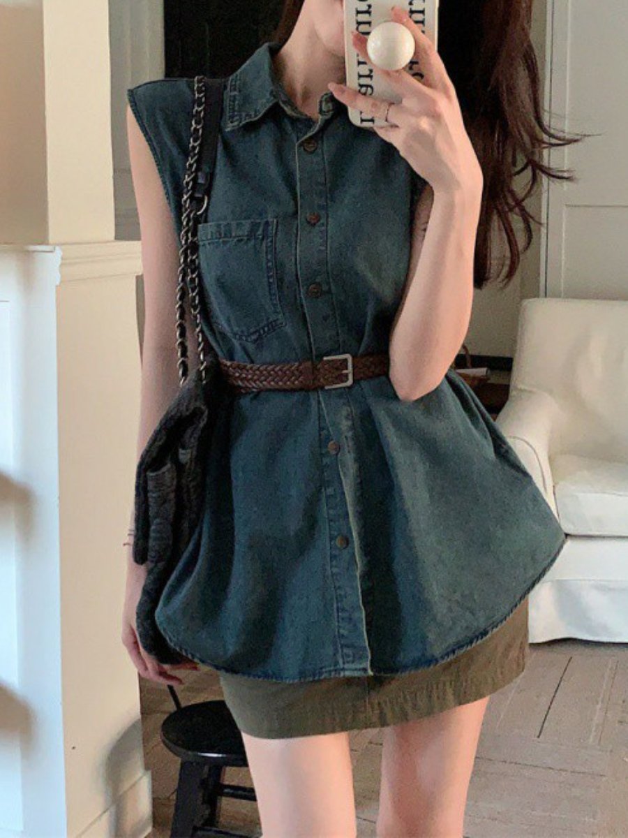 Vintage Hong Kong Style Denim Shirt Vest