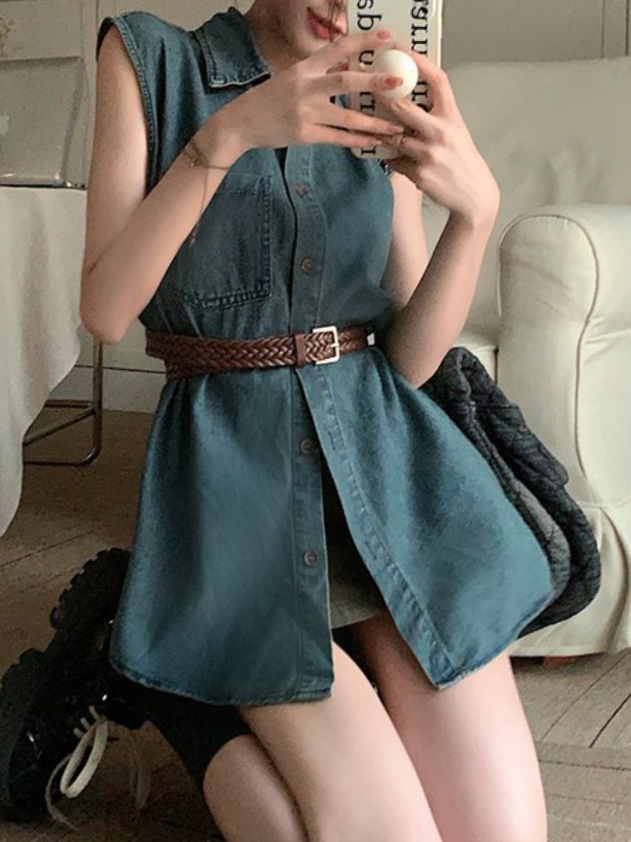 Vintage Hong Kong Style Denim Shirt Vest