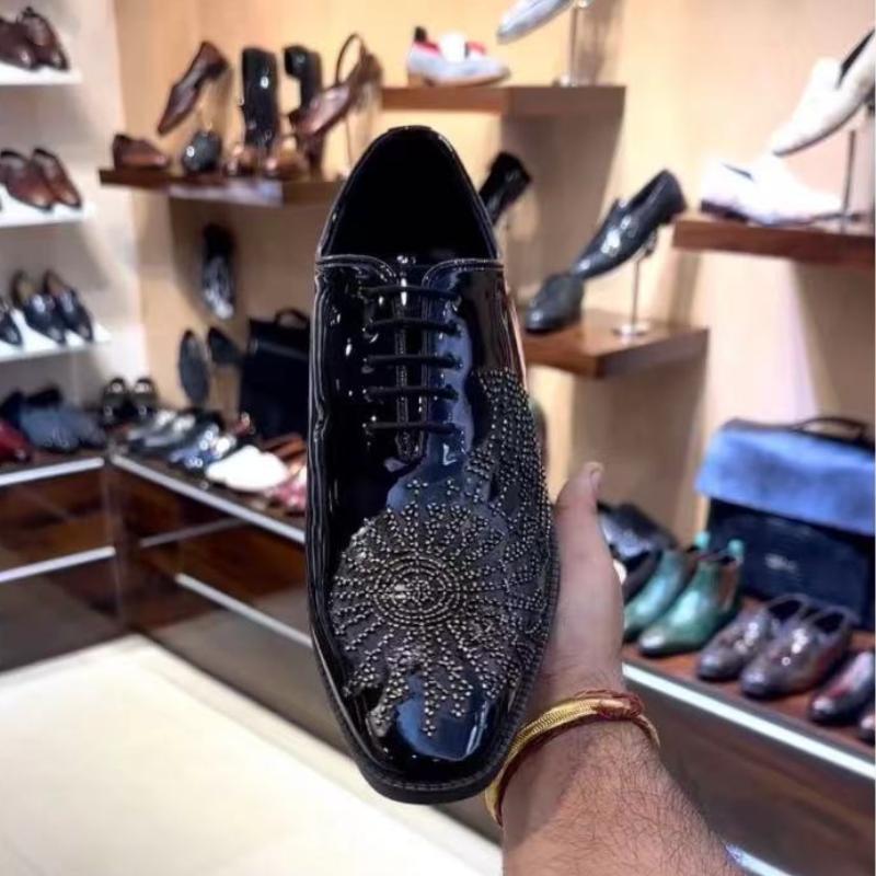 Sparkling rhinestone British men's leather shoes