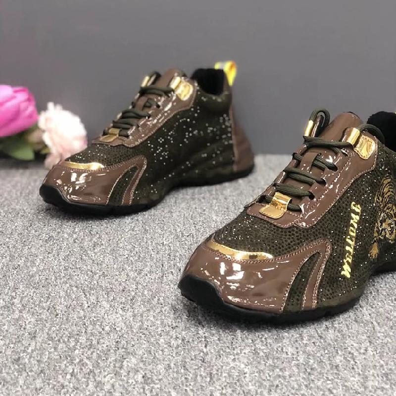 Sparkling rhinestone platform soled stylish casual shoes