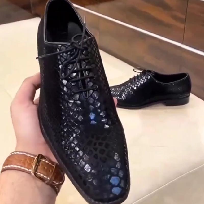 Handmade snakeskin fashion men's leather shoes