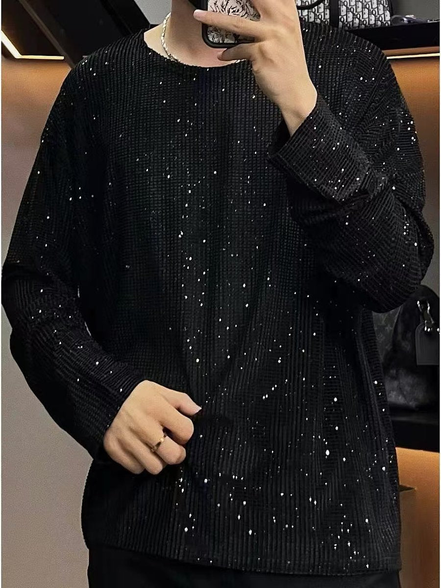 Sparkling rhinestone fashion long-sleeved T-shirt